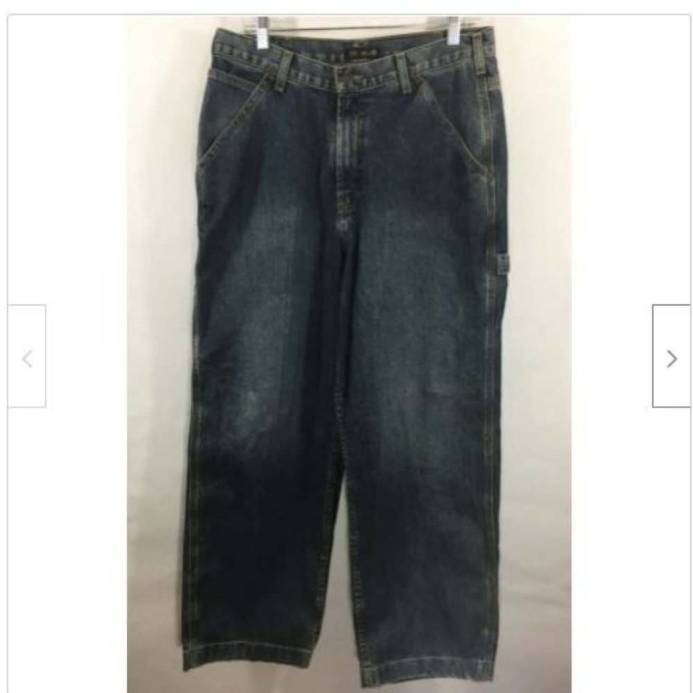 J.Crew Men's Size 34 x 30 Blue Cotton Loose Fit Zipper Fly Dark Wash Denim Jeans